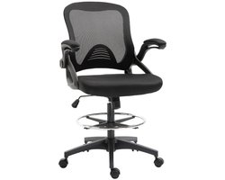 Merax Ergonomische Hoge Bureaustoel met Voetsteun - Verstelbare Sta-Stoel met Opklapbare Armleuningen - Draaibare Werkstoel voor Sta-Bureau - Zwart - 120 kg