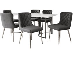 Merax Essgroep (7-delig) - 140x80 cm Eettafel met 6 Stoelen - Modern Eetkamerset - Zilveren Staalbeinen - Donkergrijze Stoelen