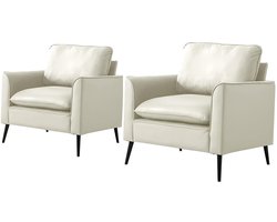 Merax Fauteuil Kunstleer - Relaxstoel met Armleuningen - Moderne Lounge Stoel - Comfortabele Zitstoel voor Woonkamer Slaapkamer Balkon - Wit