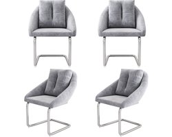 Merax Fluwelen Eetkamerstoelen Grijs – Set van 4 Luxe Draaistoelen met Kussen en Gewelfde Poten
