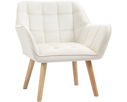 Merax Fluwelen Fauteuil Crème - Scandinavische Relaxstoel met Houten Poten - Loungestoel voor Woonkamer - Slaapkamer - 67x61,5x71 cm - Tot 120 kg Draagkracht
