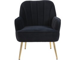 Merax Fluwelen Lounge Stoel - Stijlvolle en Comfortabele Zwarte Relaxstoel voor Woonkamer - Kantoor en Slaapkamer - Moderne en Klassieke Stijl