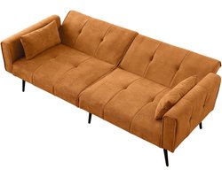 Merax Futon Slaapbank - Modulaire Opvouwbare 3-Zits - 68 Inch Corduroy - Gele Stoffen Bankbed Voor Woonkamer Dorm En Compacte Ruimtes