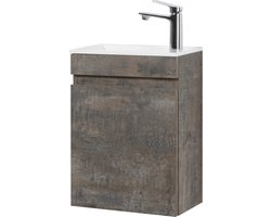 Merax Gastentoilet Badkamermeubel Set – 40 cm Grijs Wastafelmeubel met Kunstmarmeren Wastafel en Softclose Deur