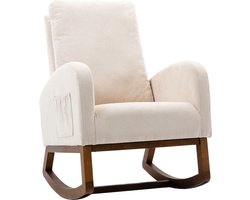 Merax Gestoffeerde Mid-Century Schommelstoel - Moderne Relaxstoel met Hoge Rug - Schommel Stoel - Beige