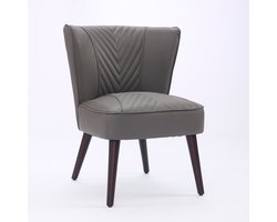 Merax Grijze Leren Loungestoel – Echtleder Fauteuil zonder Armleuningen – Massief Rubberhouten Poten – Moderne Comfortstoel voor Woonkamer en Slaapkamer