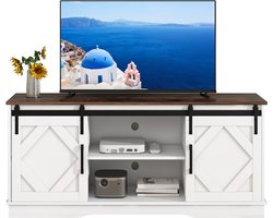 Merax Grote TV Meubel 150×40×60 cm – Landelijk Modern TV Dressoir met Schuifdeuren en Verstelbare Planken – Geschikt voor TV’s tot 65 inch