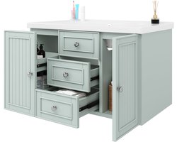 Merax Hangend Badmeubel Groen Met Wastafel En 3 Lades Badkamerkast MDF Met Keramisch Wasbakje 78.5x46x46.8 cm