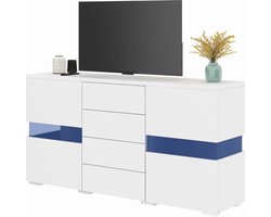 Merax Hochglanz Weiß Sideboard Lagerung Schrank Schrank Einheit mit 16 Farben LED-Leuchten für Esszimmer Wohnzimmer