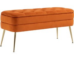 Merax Hocker met Opbergruimte - Gestoffeerde Poef - Bed Hocker Zitbank - Oranje
