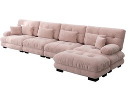 Merax Hoekbank 4-zits L-vorm – Modulaire met Hocker – Roze Chenille