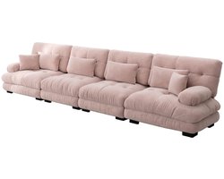 Merax Hoekbank 4-Zits - Modulaire Slaapbank met Diepe Zit - Comfortabel Chenille Sofa met Kussens - Loungebank voor Woonkamer Appartement en Studio - 406x77x81 cm - Roze