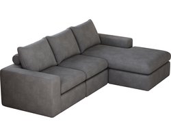 Merax Hoekbank met Chaise Longue - Modern L-vormig Corduroy Sofa met 3 Kussens en Hoofdkussens - Modulaire Bank Zonder Montage - Donkergrijs