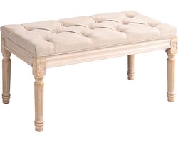 Merax HOMCOM Vintage Zitbank – Bankje In Linnenlook Met Knoopdetails – Houten Poten – Flurbank Voor Woonkamer Of Hal – Beige – 80x40x43 cm – Tot 120 kg