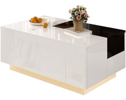 Merax Hoogglans Salontafel - Met LED-Verlichting - Uitschuifbaar Tafelblad - Verborgen Opbergruimte - Zwart Wit - 80x50x35,5 cm