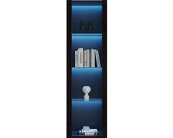 Merax Hoogglans Vitrinekast met LED-verlichting – 3 Glazen Planken – 55x38x166 cm – Moderne Kast – Zwart