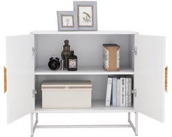 Merax Houten Dressoir met Vierkante Handgrepen - 2 Deurs Opbergkast - Wit MDF met Ijzeren Frame - Modern Buffetkast of Halmeubel - 80x40x75 cm