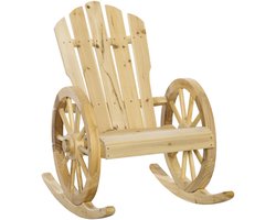 Merax Houten Schommelstoel - Rustieke Relaxstoel Met Wagenwielontwerp - Massief Hout Weerbestendig - Tuinstoel Voor Tuin Terras Veranda - 68 x 88 x 92 cm - Licht Houtkleur