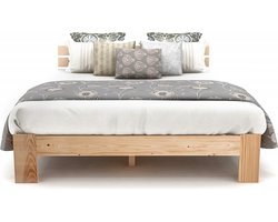 Merax Houten Tweepersoonsbed 140 x 200 cm - Bed voor 2 Personen - Naturel Bruin