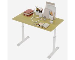 Merax In Hoogte Verstelbaar Bureau 100×60 cm – Zit-Sta Bureau met Handslinger – Stevig Metalen Frame – Werktafel voor Thuiswerkplek en Studiekamer – Houtkleur met Wit