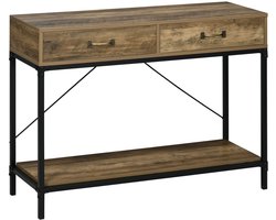Merax Industriële Sidetable met 2 Lades en Onderplank – Vintage Bruin/Zwart – 100x35x76,5 cm – Haltafel of Console Tafel voor Woonkamer en Gang