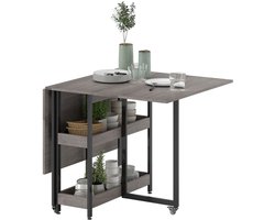 Merax Inklapbare Eettafel met Wielen – Uitschuifbare Klaptafel voor 2-4 Personen – Keukentafel met Opbergrekken – Ruimtebesparend Grijs