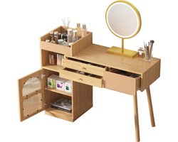 Merax Kaptafel - Houten Bureau met LED Spiegel - 120x40x90 cm - Inclusief Kast en 3 Lades - Bruin