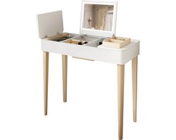 Merax Kaptafel met Inklapbare Spiegel en Verlichting – Wit – Tafel met Opbergruimte – Moderne Make-uptafel