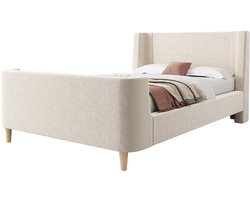 Merax Kinderbed met Afgeronde Zijkanten – Eenpersoonsbed 90x200 cm – Gestoffeerd Bed met Kosmisch Design – Beige Fluweel