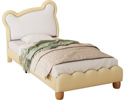 Merax Kinderbed met Beren Hoofdbord - Bed voor Kinderen - Kunstleer - Geel
