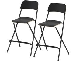 Merax Klapbare Barstoelen Set van 2 – Opvouwbare Barkrukken met Rugleuning – Stalen Frame – Zithoogte 63 cm – Voor Keuken – Eetkamer – Zwart