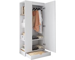 Merax Kledingkast Wit – 70x40x170 cm – Eéndeurs Garderobekast met Legplanken en Lade – Smalle Kast voor Slaapkamer Woonkamer en Kantoor