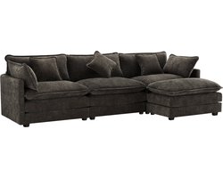 Merax L-vormig Hoekbank – Chenille-stof Bankstel – 3-zitsbank met Chaise Longue – Moderne Designbank – Flexibel en Comfortabel – Donkergrijs