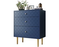 Merax Ladekast met 3 lades – Marineblauw met visgraatmotief – 75x40x89 cm – Moderne opbergkast voor slaapkamer of woonkamer