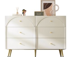 Merax Ladekast met 6 Schuiflades – Dressoir 120x40x85 cm – Crème Wit – Opbergkast – Houten Kast met Verstelbare Poten