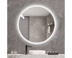 Merax LED Badkamerspiegel - Ø70cm - Ronde Verlichte Spiegel met Verwarming - Anti-condens Functie - 3 Lichtkleuren - Dimbare Make-up Spiegel - Moderne Wandspiegel