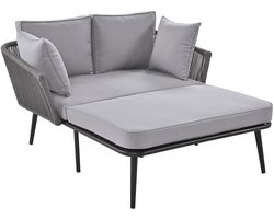 Merax Loungebank voor Buiten – Tuinbank met Ligfunctie en Dikke Kussens – Weerbestendig – Handgeweven Design – Grijs