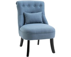 Merax Loungestoel Blauw – Comfortabele Fauteuil met Rugkussen en Houten Poten – Relaxstoel in Vintage Stijl – Linnenlook Bekleding – 52,5x69x77 cm – Voor Woonkamer of Slaapkamer
