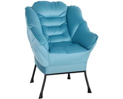 Merax Loungestoel Fluweel Blauw - Comfortabele Relaxstoel met Zijvakken - Moderne Fauteuil met Metalen Poten - Stoel voor Woonkamer - Slaapkamer - Leeshoek