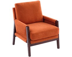 Merax Loungestoel Oranje – Comfortabele Fauteuil met Chenille Bekleding – Stevige Relaxstoel met Houten Poten – Moderne Leesstoel voor Woonkamer - Slaapkamer of Kantoor – 76,5x83x95,5 cm
