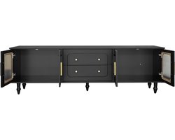 Merax Lowboard, TV-Möbel im Retro-Stil: goldene Griffe, viel Stauraum. Mit Glastür und Beinen aus Massivholz