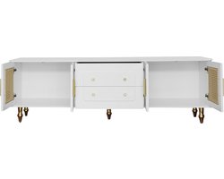 Merax Lowboard, TV-Möbel im Retro-Stil: goldene Griffe, viel Stauraum. Mit Rattantür und Metallbeinen