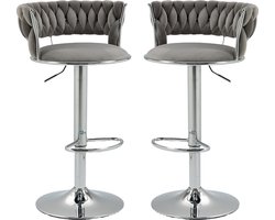 Merax Luxe Barkrukken Set van 2 - Barkruk - Barstoel met Voetensteun en Rugleuning - Grijs met Zilver
