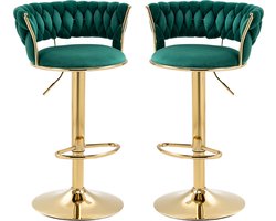 Merax Luxe Barkrukken Set van 2 - Barkruk - Barstoel met Voetensteun en Rugleuning - Groen met Goud