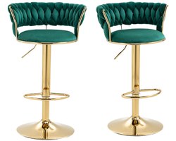 Merax Luxe Barkrukken Set van 2 - Barkruk - Barstoel met Voetensteun en Rugleuning - Groen met Goud