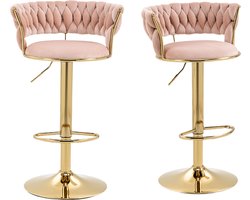 Merax Luxe Barkrukken Set van 2 - Barkruk - Barstoel met Voetensteun en Rugleuning - Roze met Goud