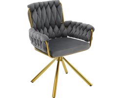 Merax Luxe Draaibare Samt Eetkamerstoelen - Set van 2 – Grijze Fauteuils voor Woon - en Slaapkamer met 360° Draaisysteem en Stabiele Metalen Poten