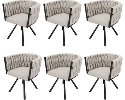 Merax Luxe Eetkamerstoelen – Set van 6 – Draaibare Stoelen – 360° Rotatie – Linnen Bekleding – Stevige Metalen Poten – Ergonomisch Design – Beige en Zwart