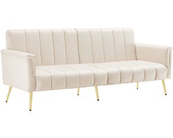 Merax Luxe Slaapbank – 2-Zits Bankstel met Verstelbare Rugleuning en Armleuningen – 183 cm – Beige Fluweel met Gouden Poten