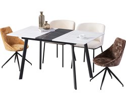 Merax Luxe Uitschuifbare Eettafel - Telescopische Tafel in Marmerlook - Verstelbaar - Wit met Zwart